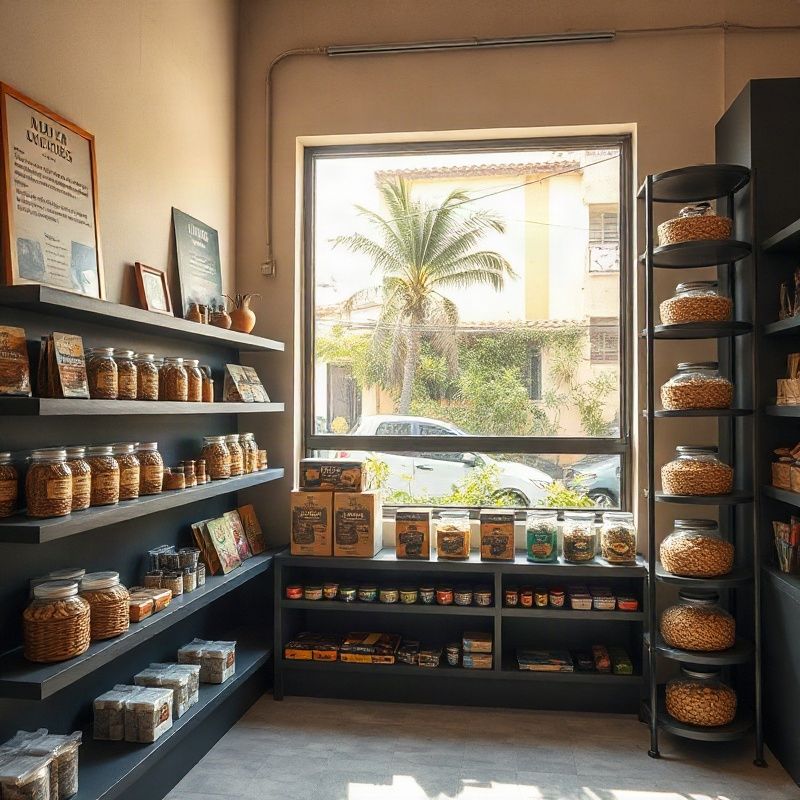 Produtos locais organizados em prateleiras em Salvador
